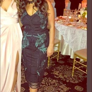 Black/ emerald green lace cocktail dress